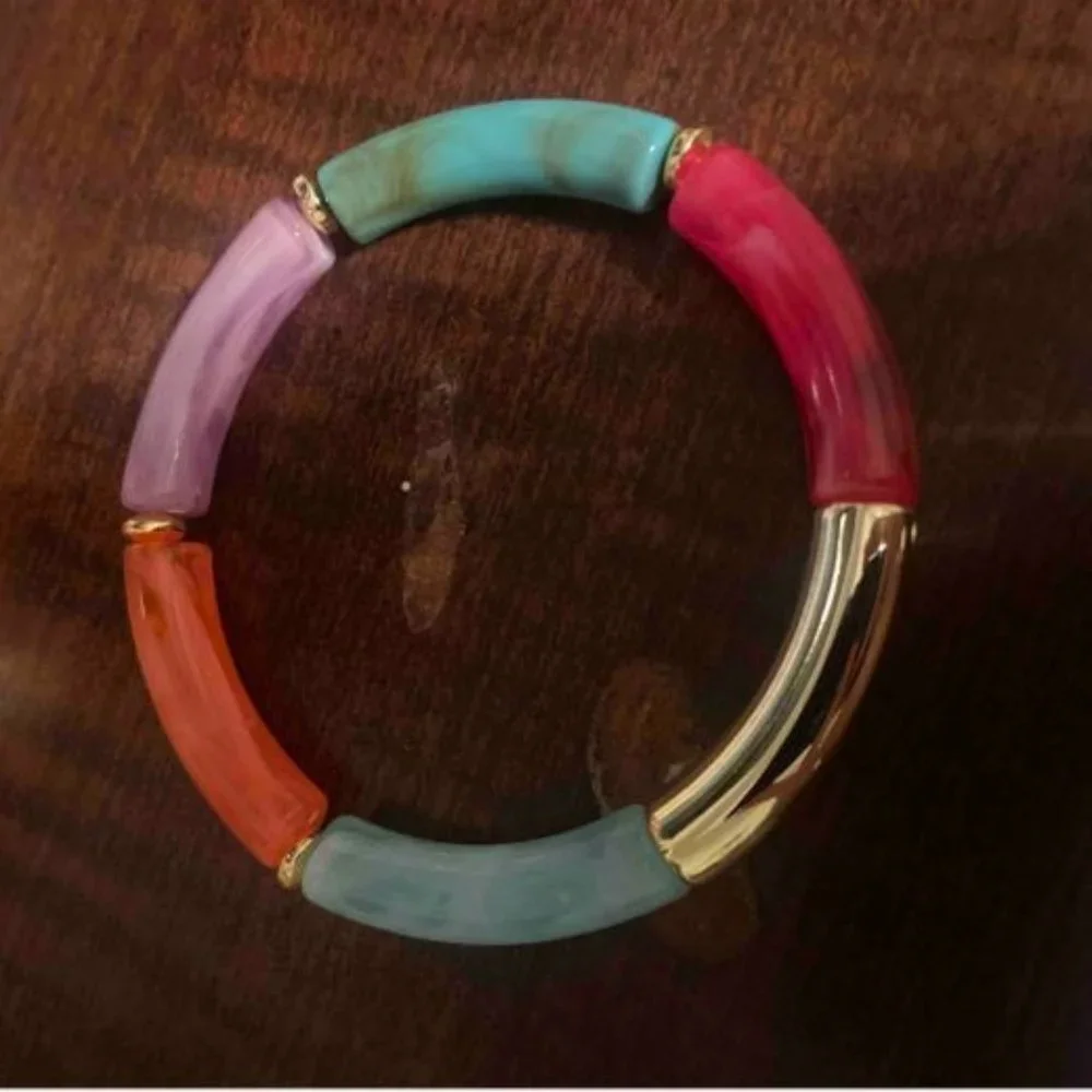Colorful Tube Bead Bangle | Bamboo Style Stretch Bracelet